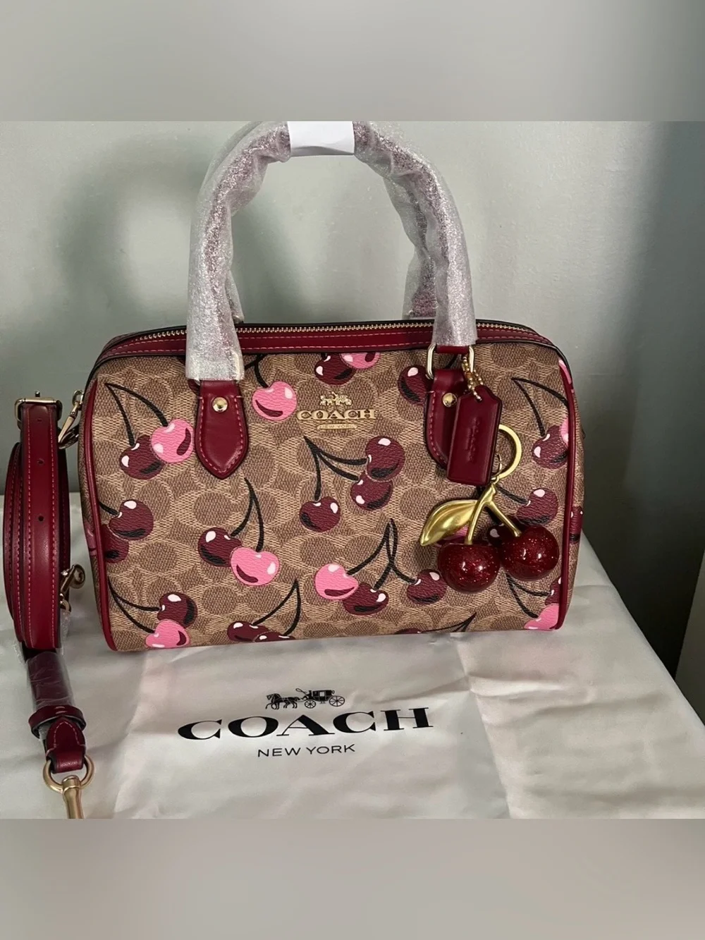 Coach Rowan Satchel With Cherry Print With Matching Wallet